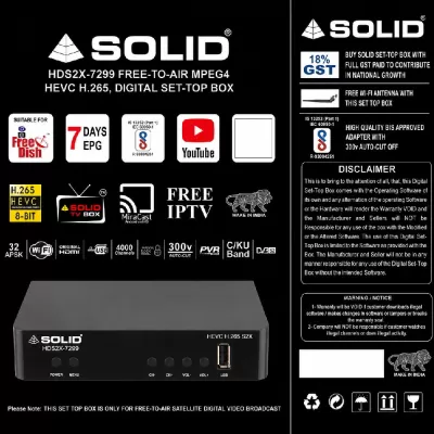SOLID HDS2X-7299 HEVC 8bits H.265 Free-To-Air Set-Top Box With Free Wi-Fi Dongle